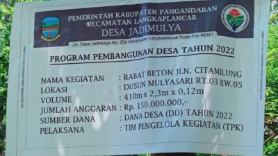 Pemerintah Desa Jadimulya Bangun Jalan Citamiang di Dusun Mulyasari Dengan Rabat Beton.